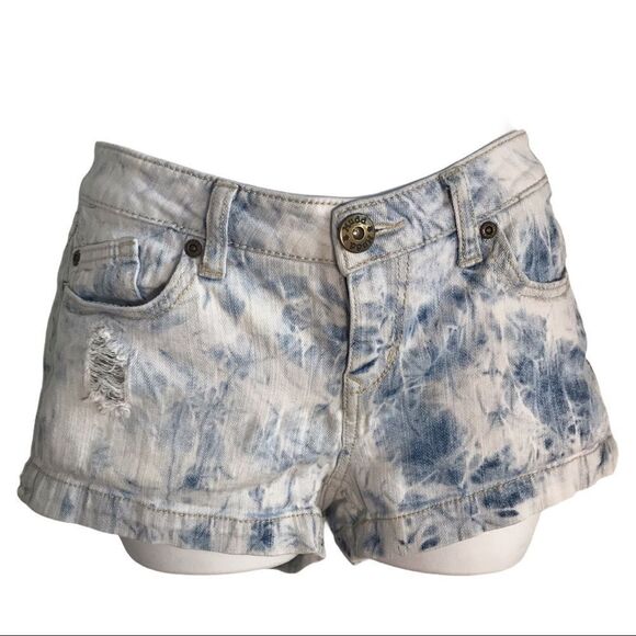 Mudd Distressed Ripped Shortie Jean Shorts Blue 7 - Picture 10 of 14